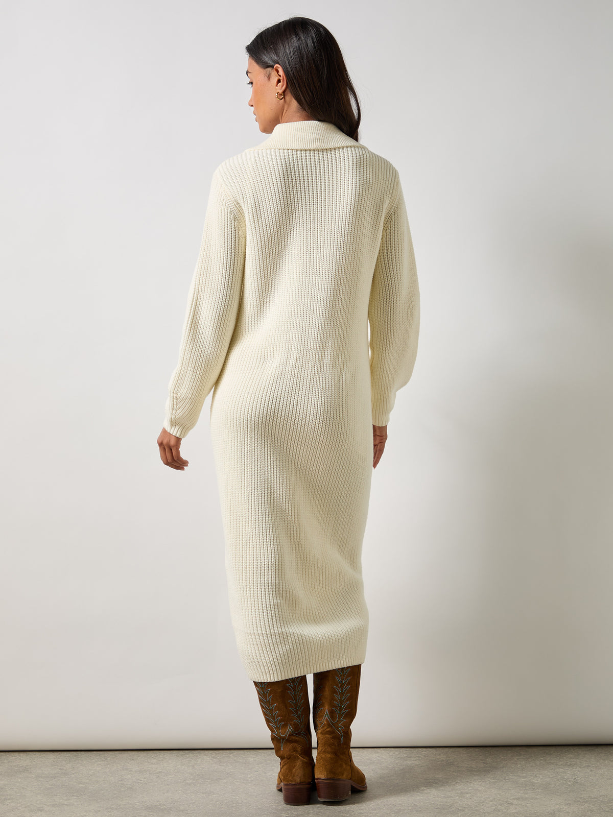 Cream Zip Through Knitted Dress