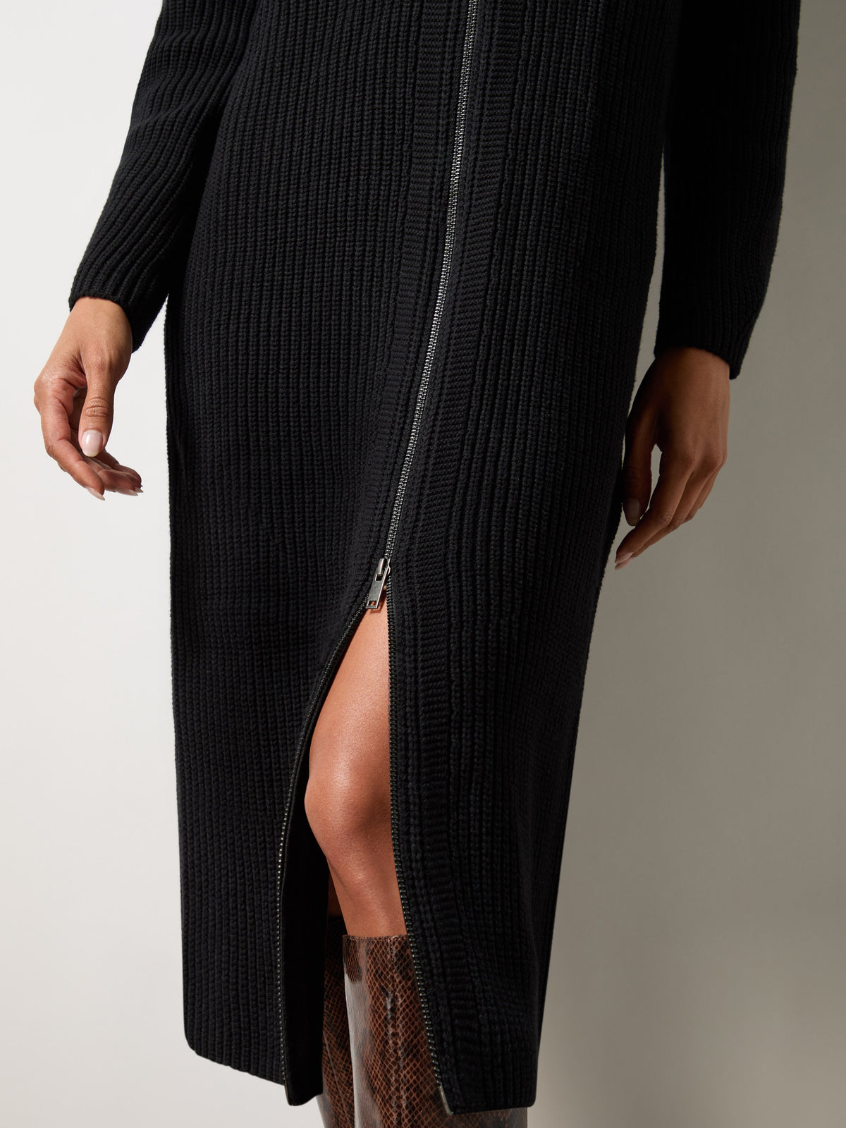 Black Zip Through Knitted Dress