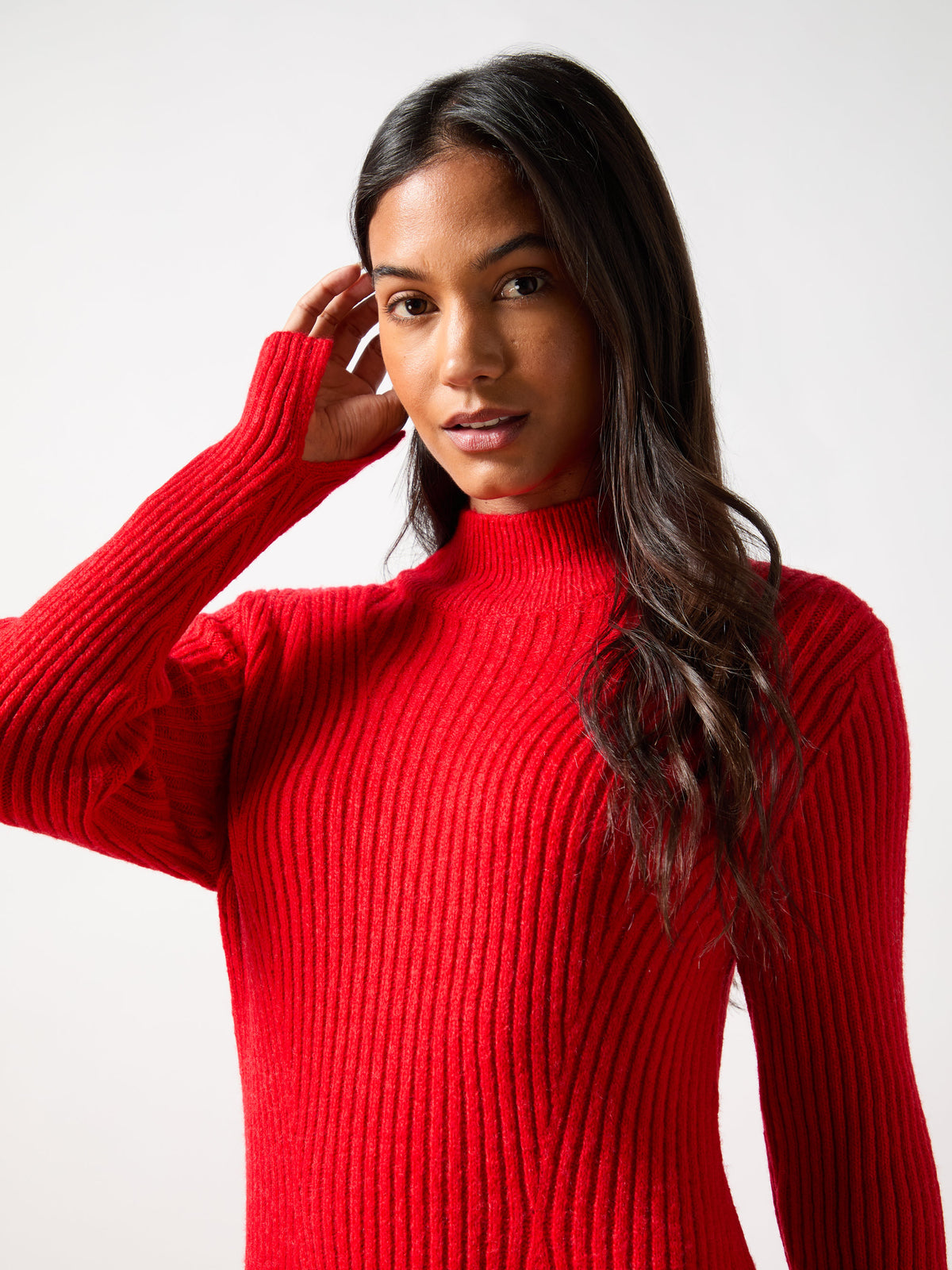 Petite Red High Neck Jumper Dress