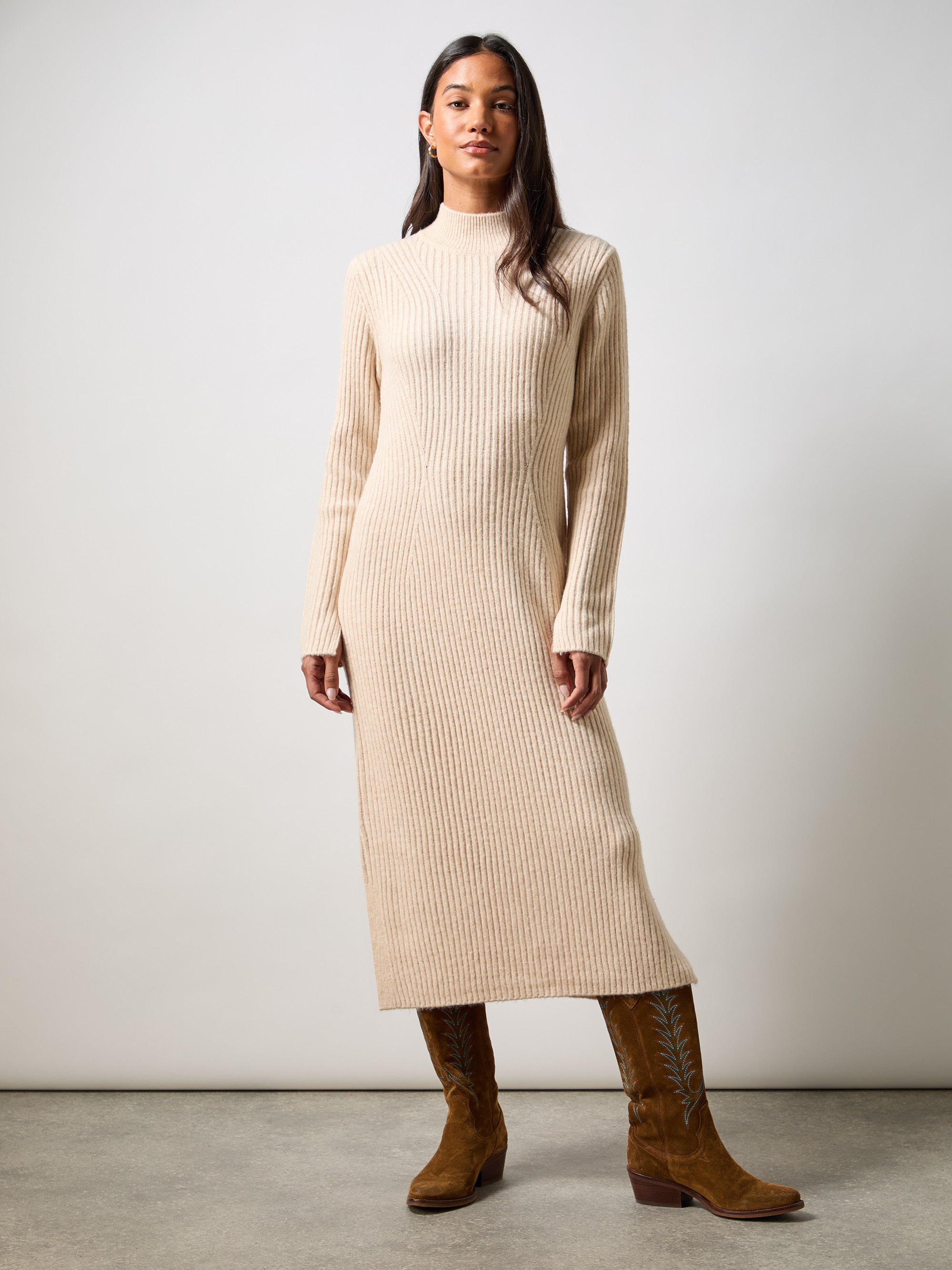 Petite Oatmeal High Neck Jumper Dress Ro Zo