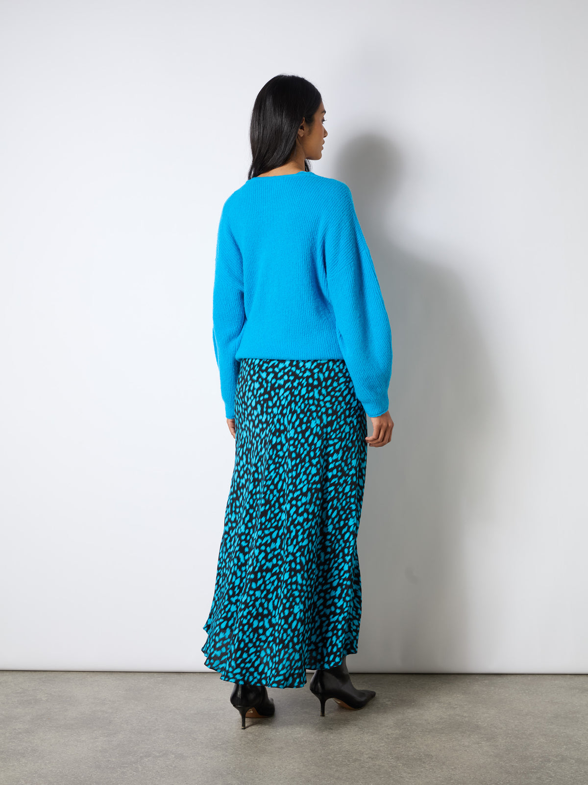 Blue Dash Print Contrast Panel Skirt