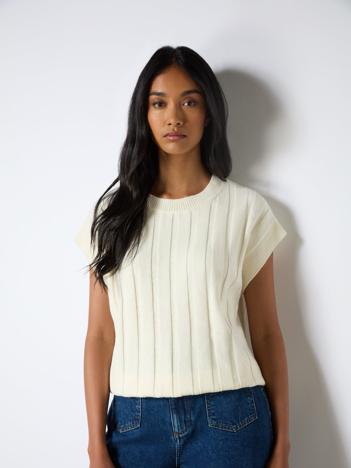 Cream Ribbed Knit Vest