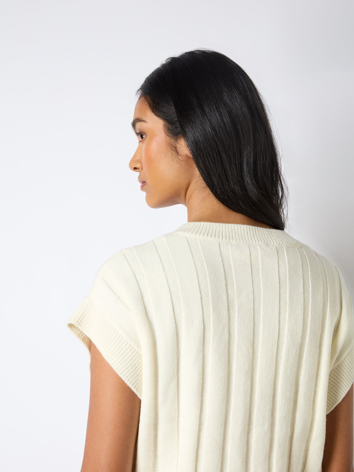 Cream Ribbed Knit Vest