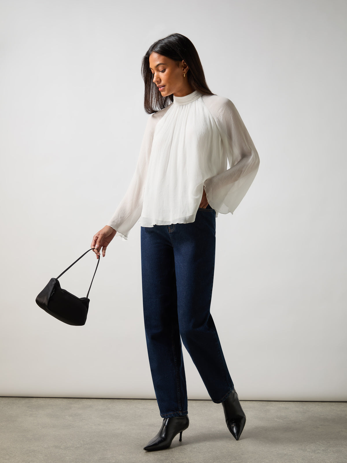 Ivory Crinkle Flared Sleeve Blouse