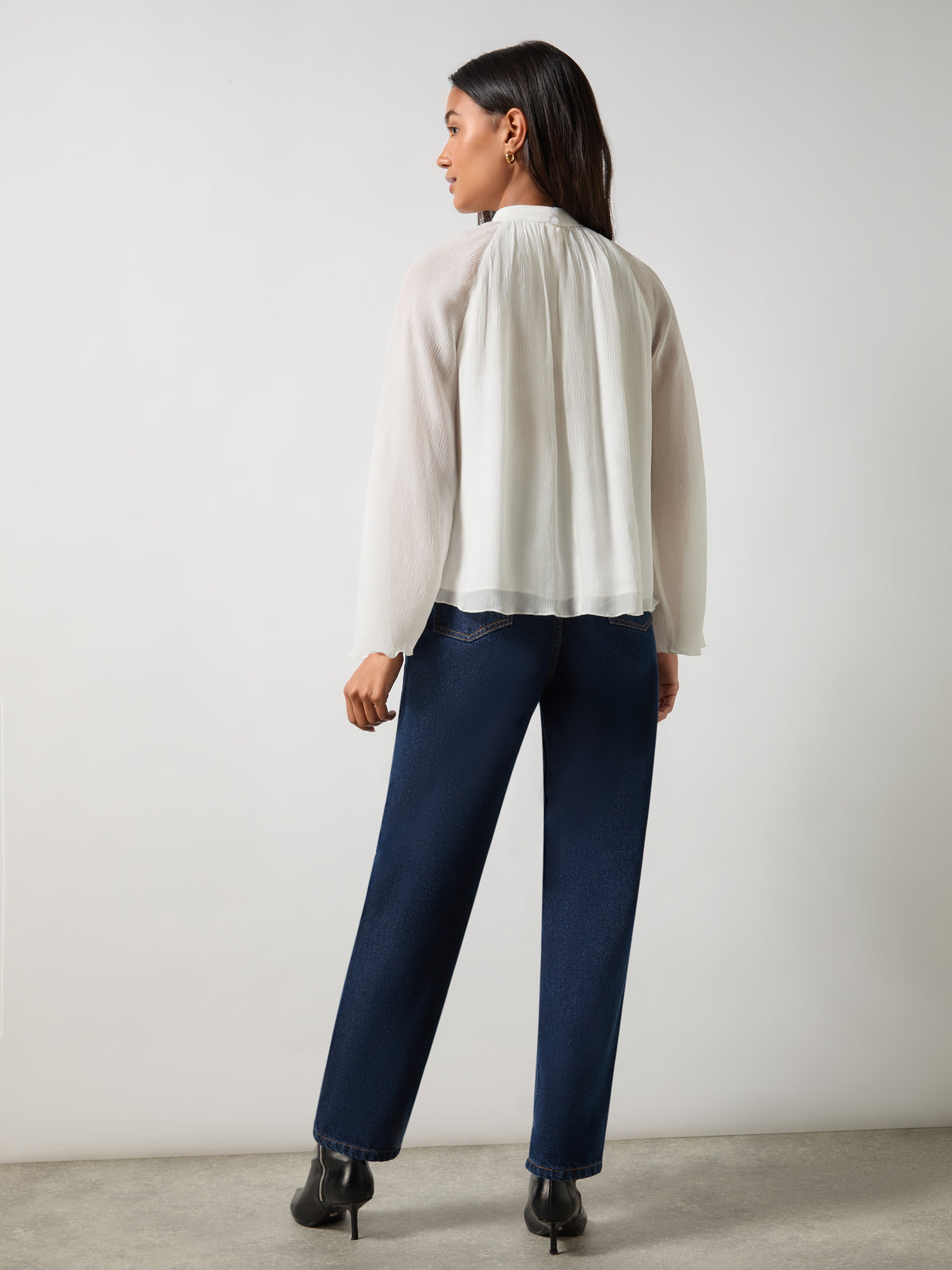 Ivory Crinkle Flared Sleeve Blouse