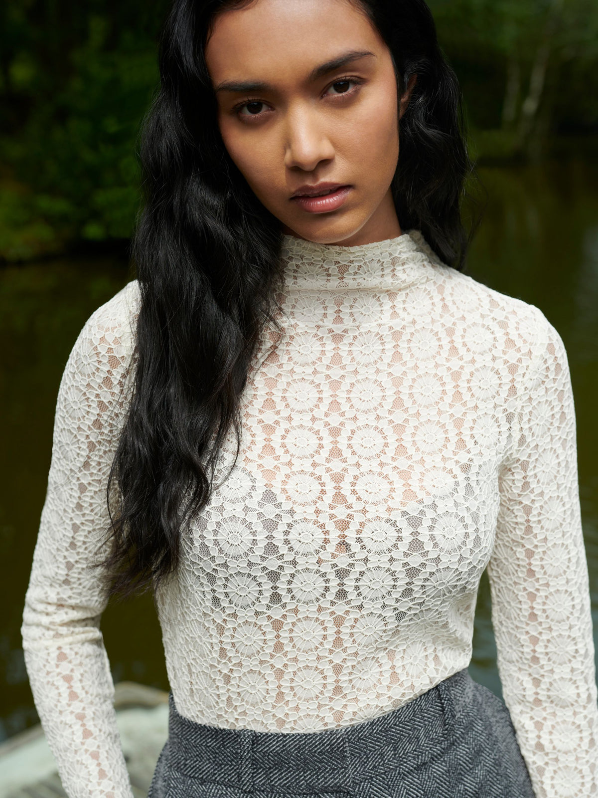 Ivory Lace High Neck Top