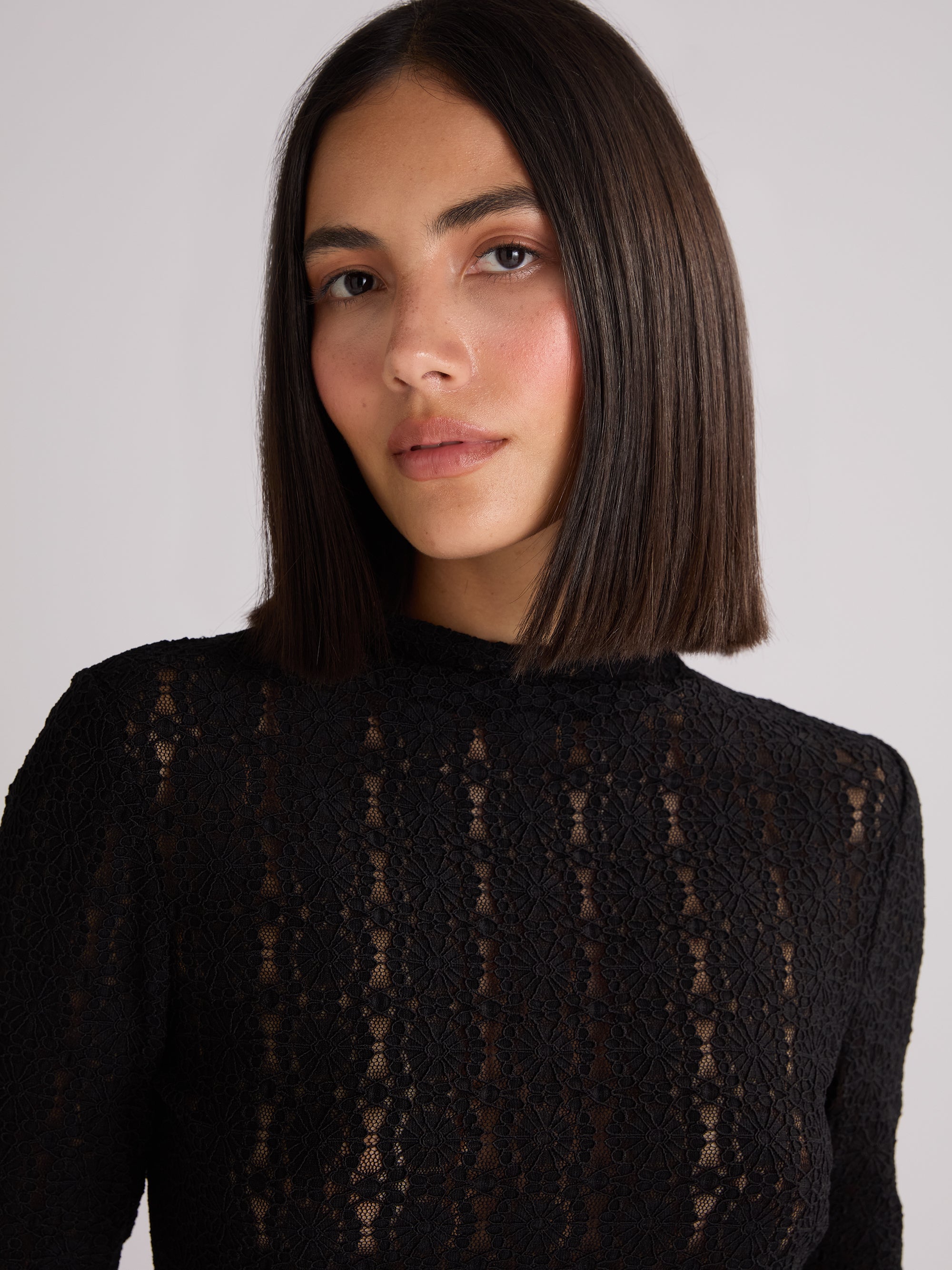 Black Lace High Neck Top Ro Zo