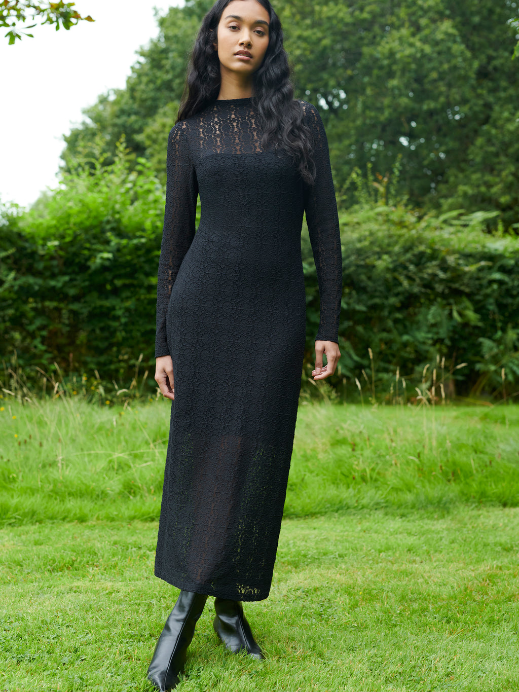 Lace High Neck Midi Dress