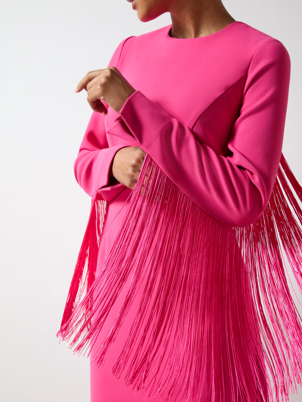 Francesca Pink Fringe Detail Midi Dress