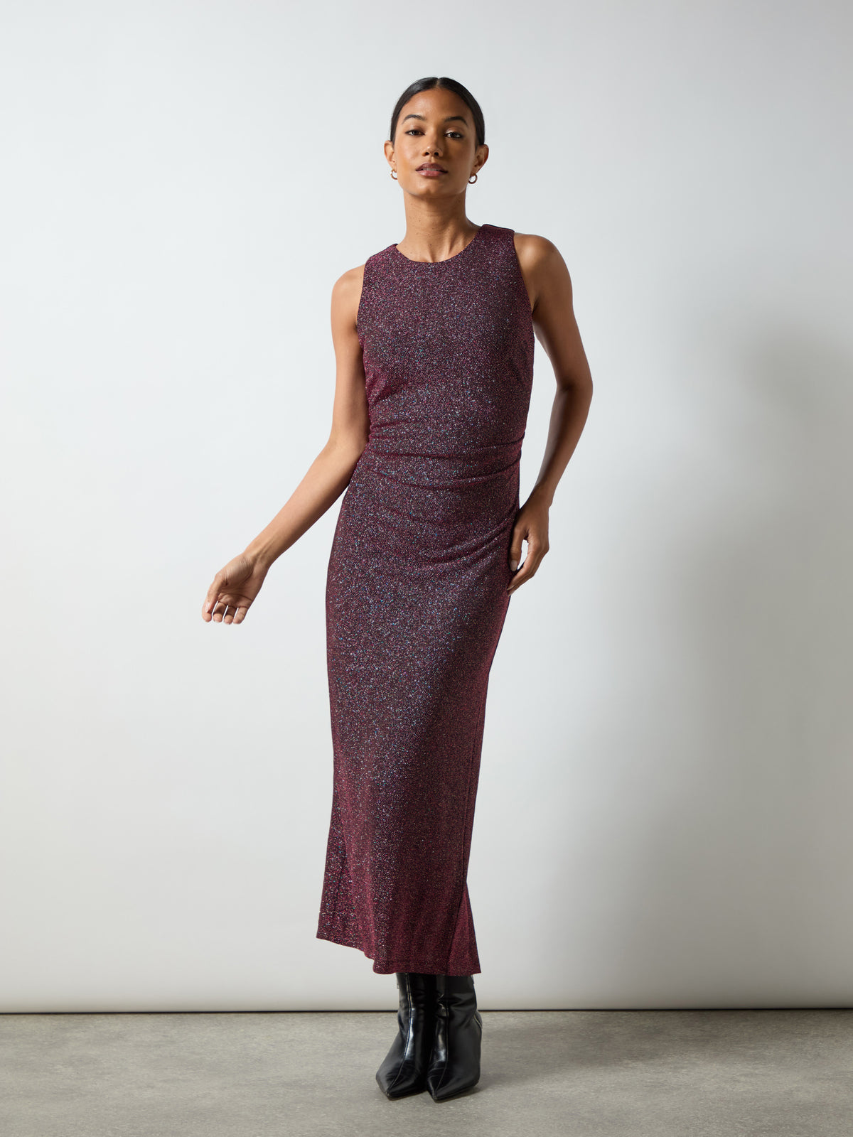 Gabriela Burgundy Super Sparkle Column Midi Dress