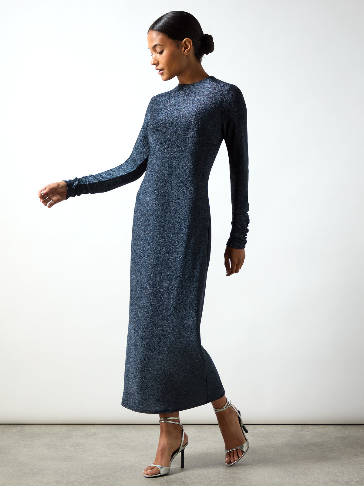 Delilah Navy Sparkle Jersey High Neck Midaxi Dress