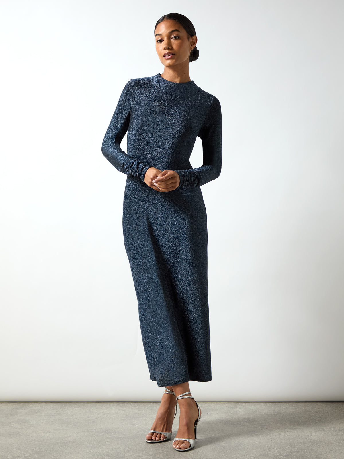 Delilah Navy Sparkle Jersey High Neck Midaxi Dress