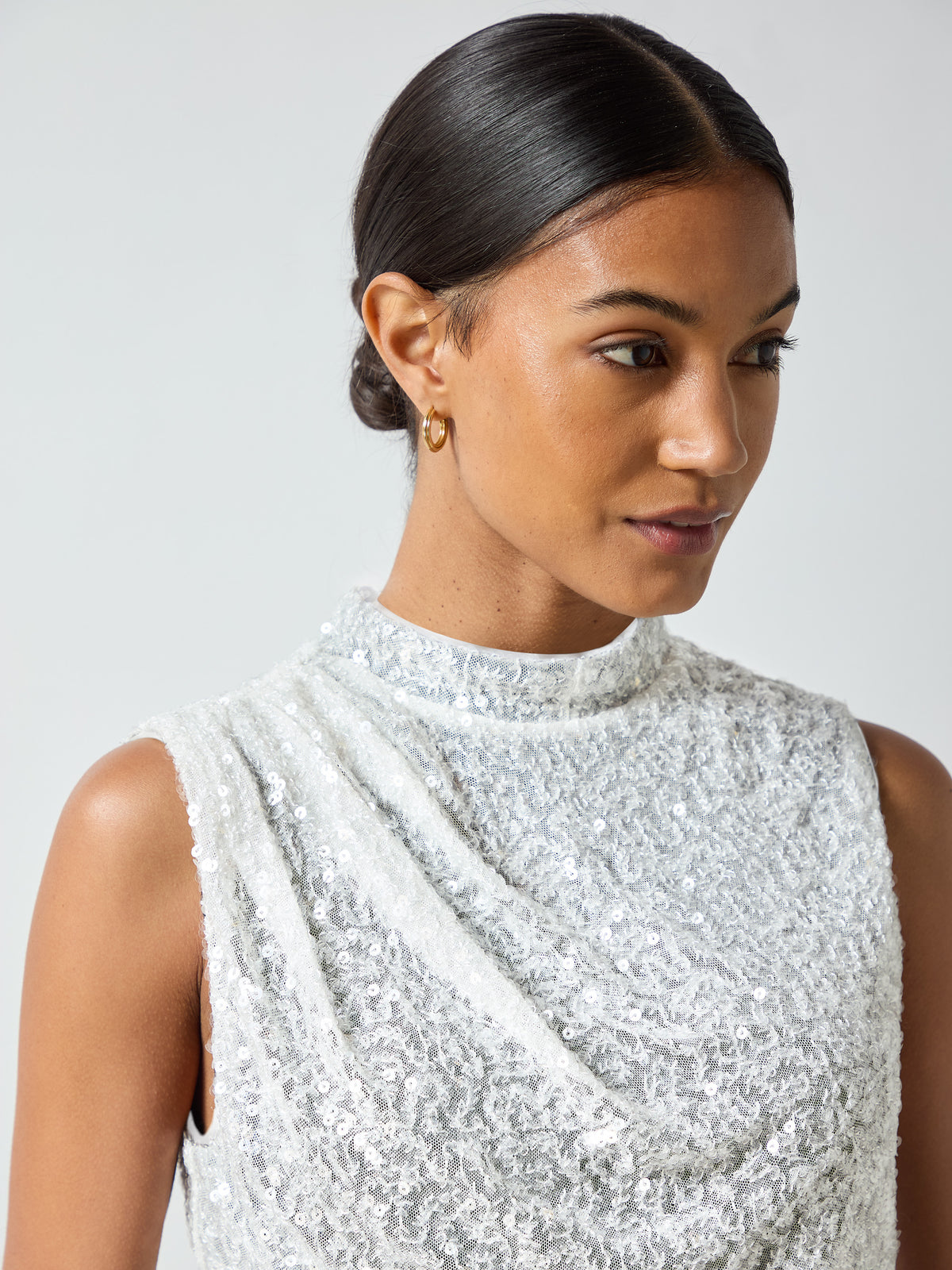 White Sequin High Neck Top