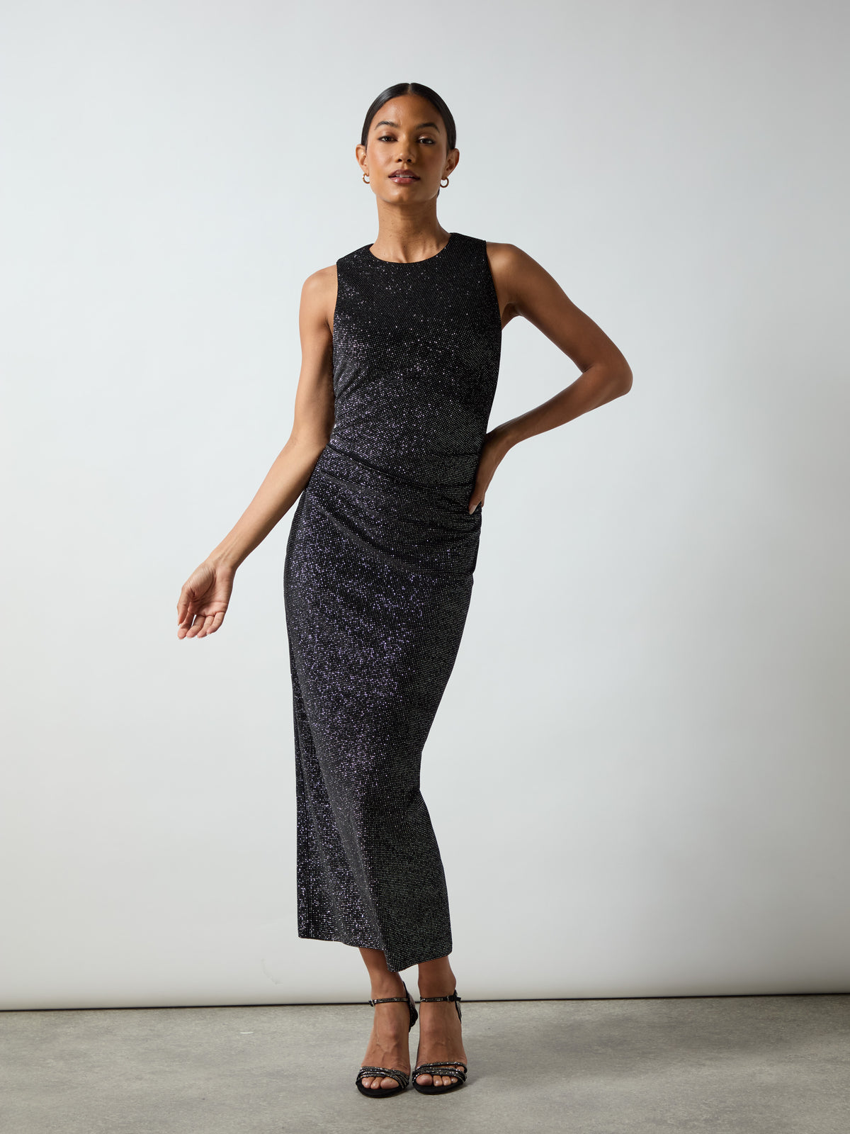 Petite Gabriela Black Sparkle Velvet Column Midi Dress