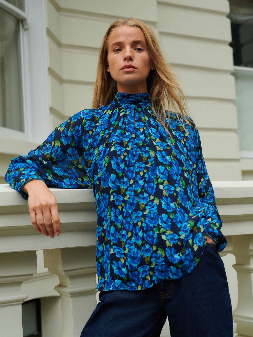 Floral Print Batwing Sleeve Blouse