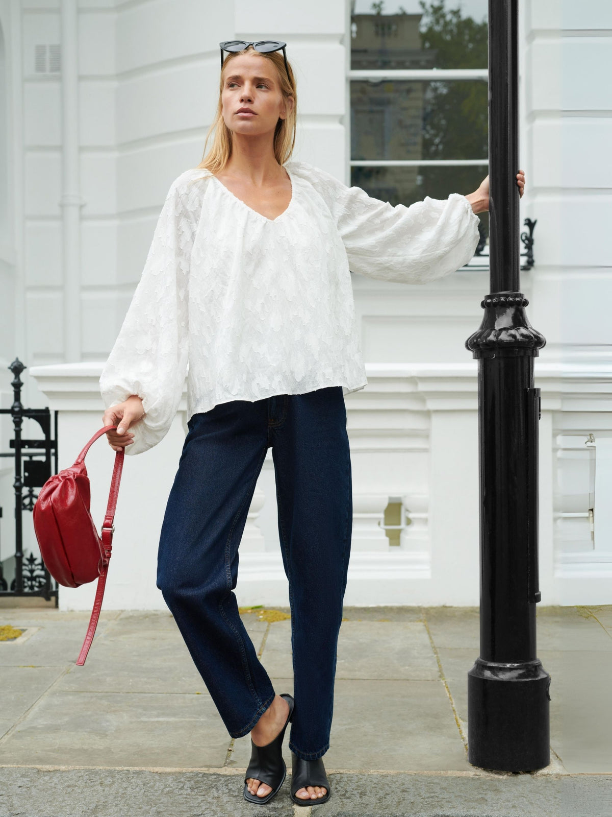 Ivory Leopard Jacquard Blouson Sleeve Blouse