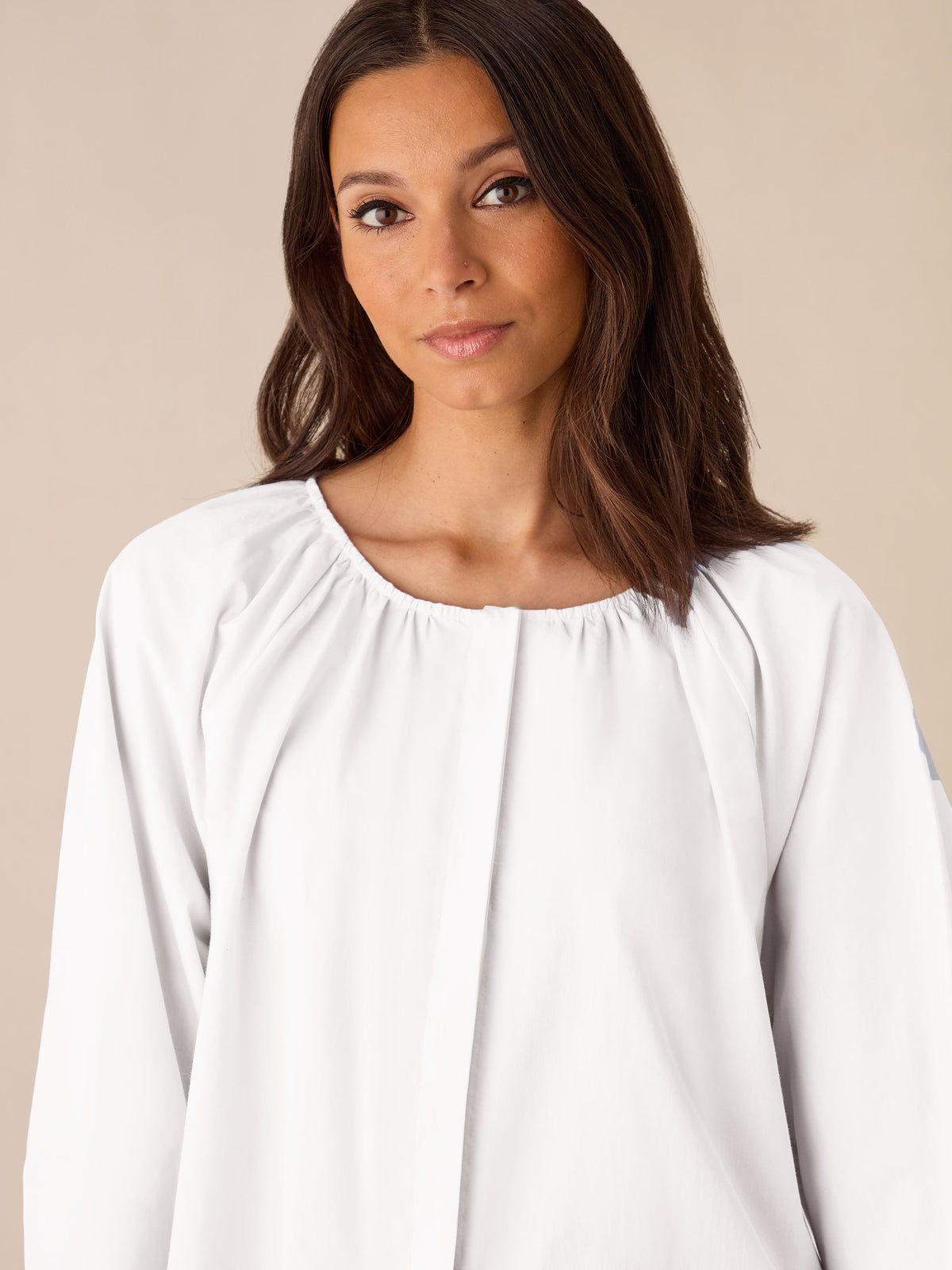 White Cotton Gathered Shirt