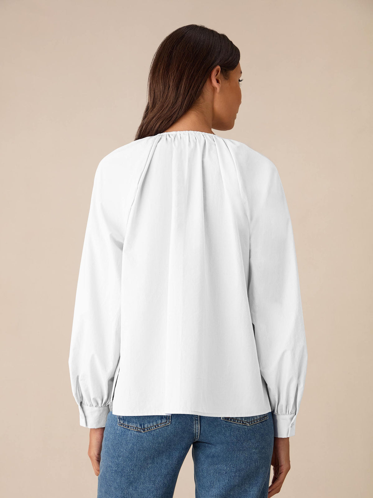 White Cotton Gathered Blouse