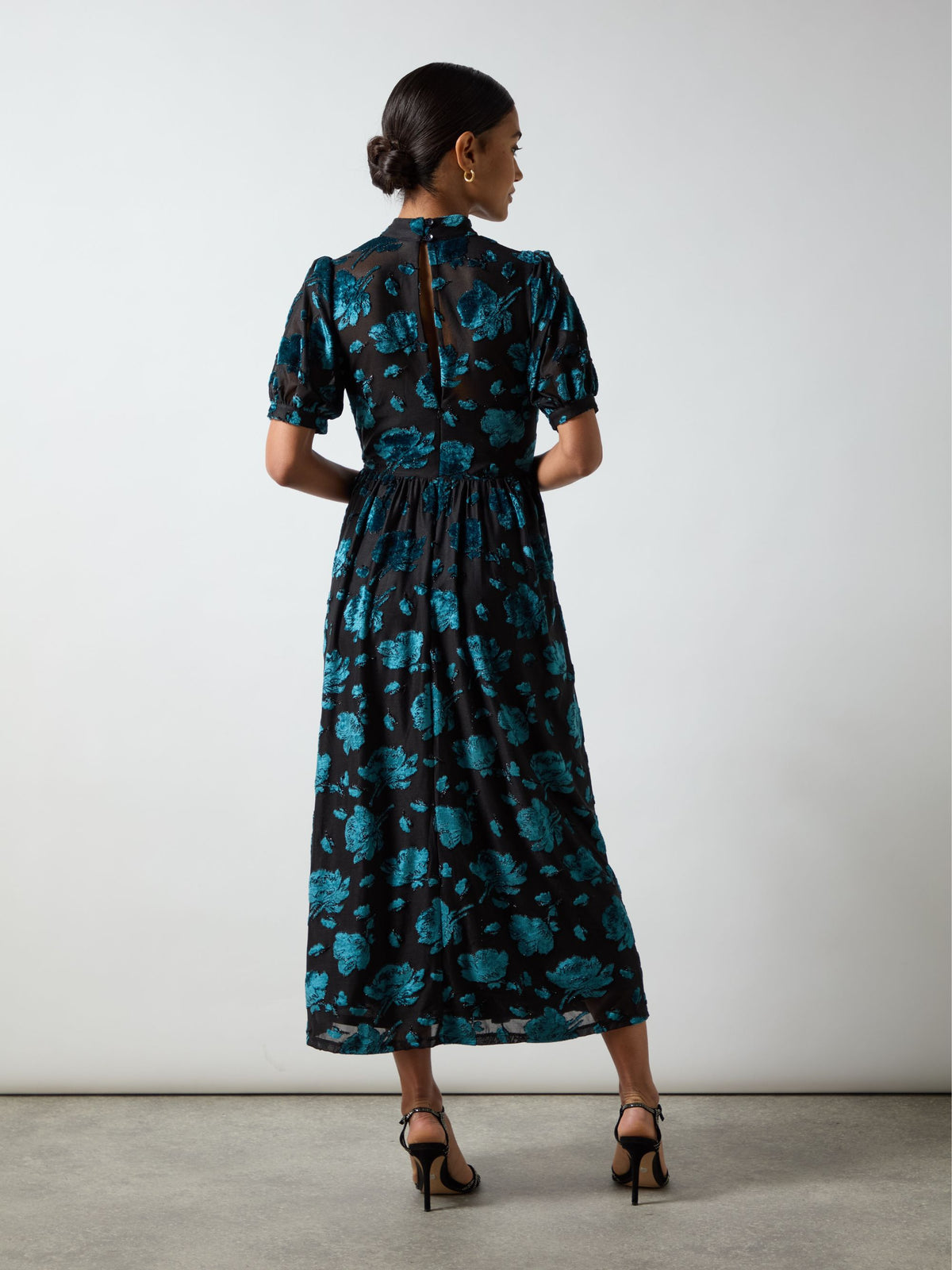 Erin Teal Floral Jersey Burnout Midi Dress