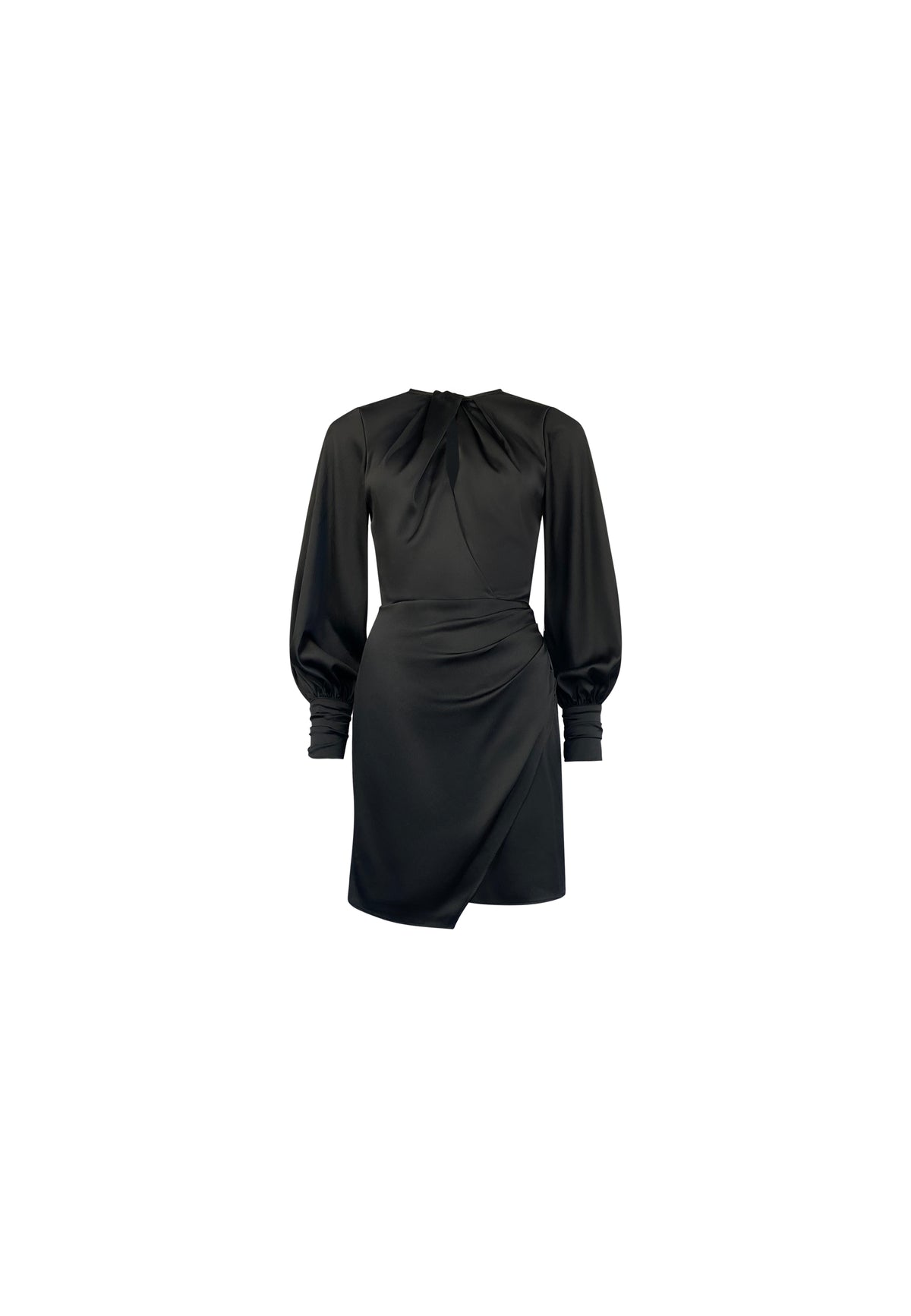 Nadia Black Satin Twist Neck Dress