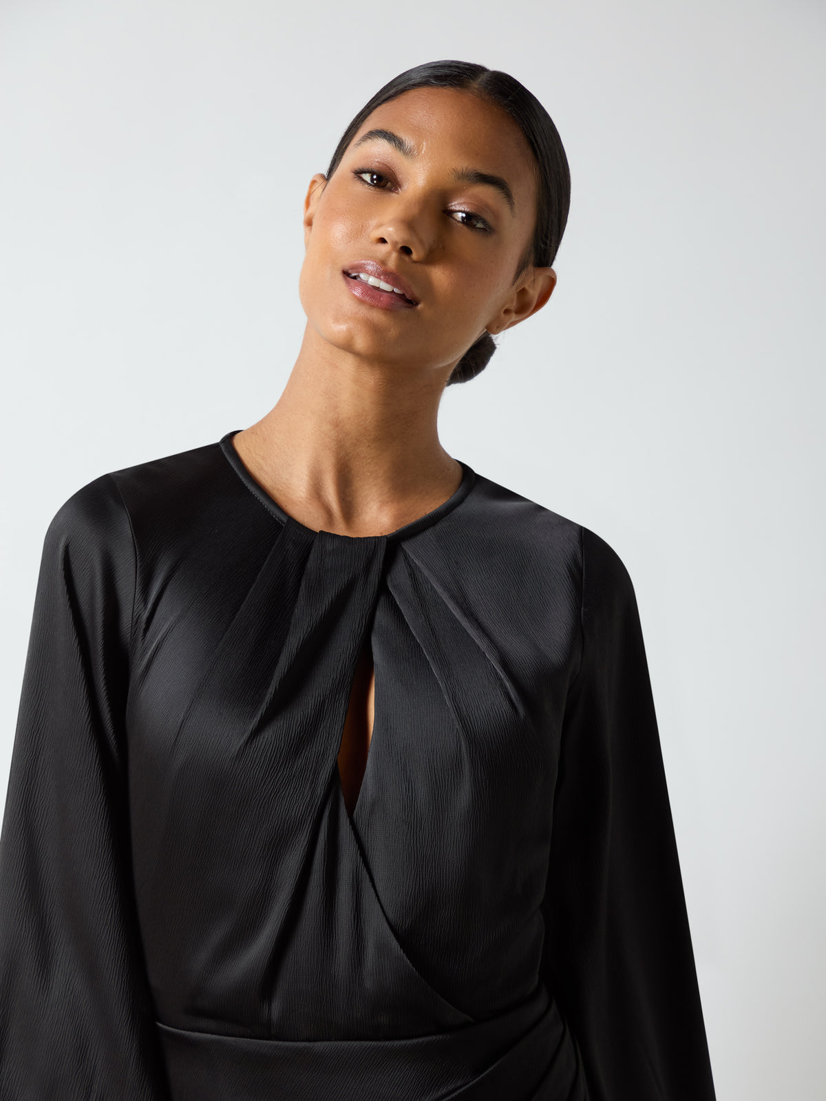 Nadia Black Satin Twist Neck Dress