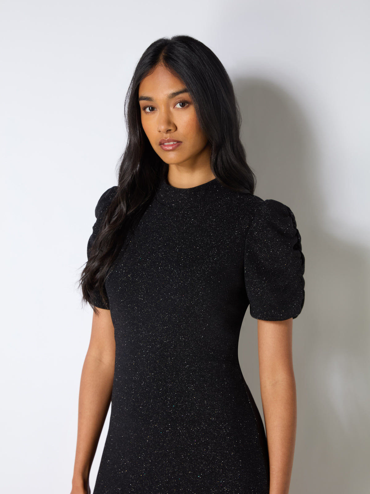 Harriet Black Sparkle Jersey High Neck Dress