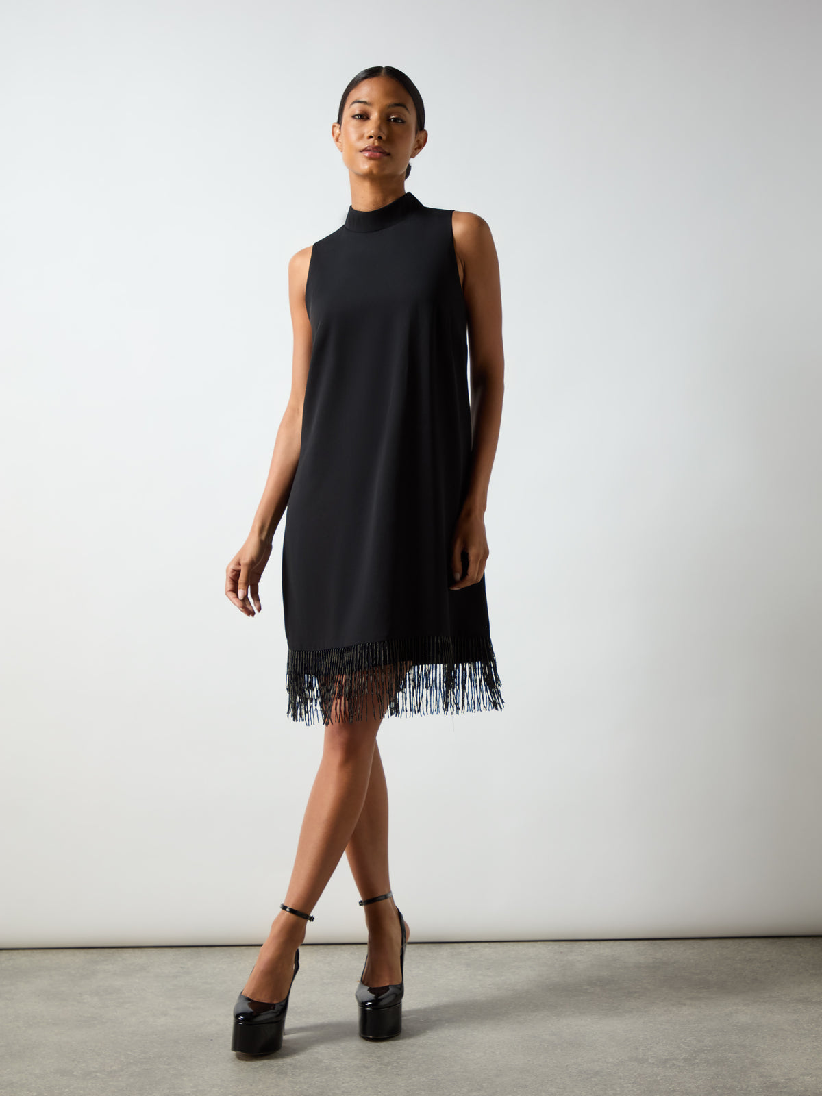 Black Bead Trim Halter Dress