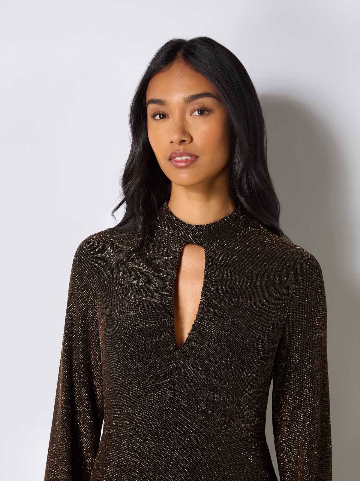 Zara Gold Sparkle Jersey Keyhole Front Dress