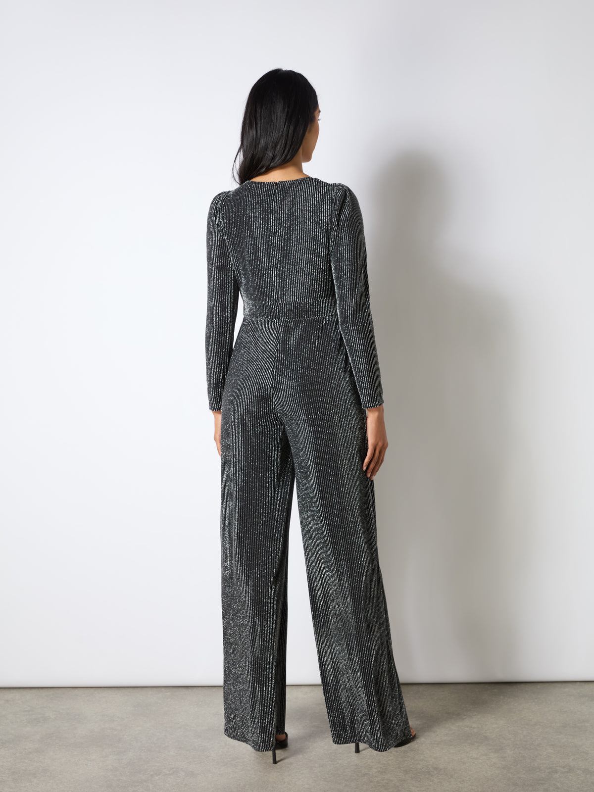 Petite Eliza Silver Sparkle Jersey V-Neck Jumpsuit