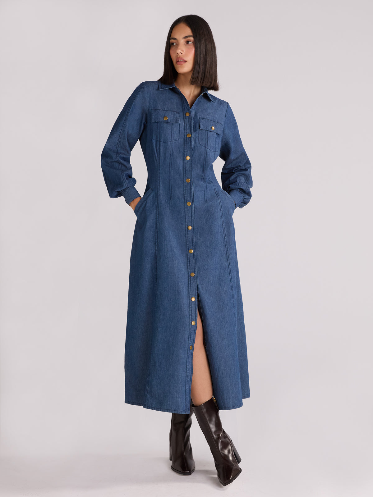 Long Sleeve Denim Shirt Dress