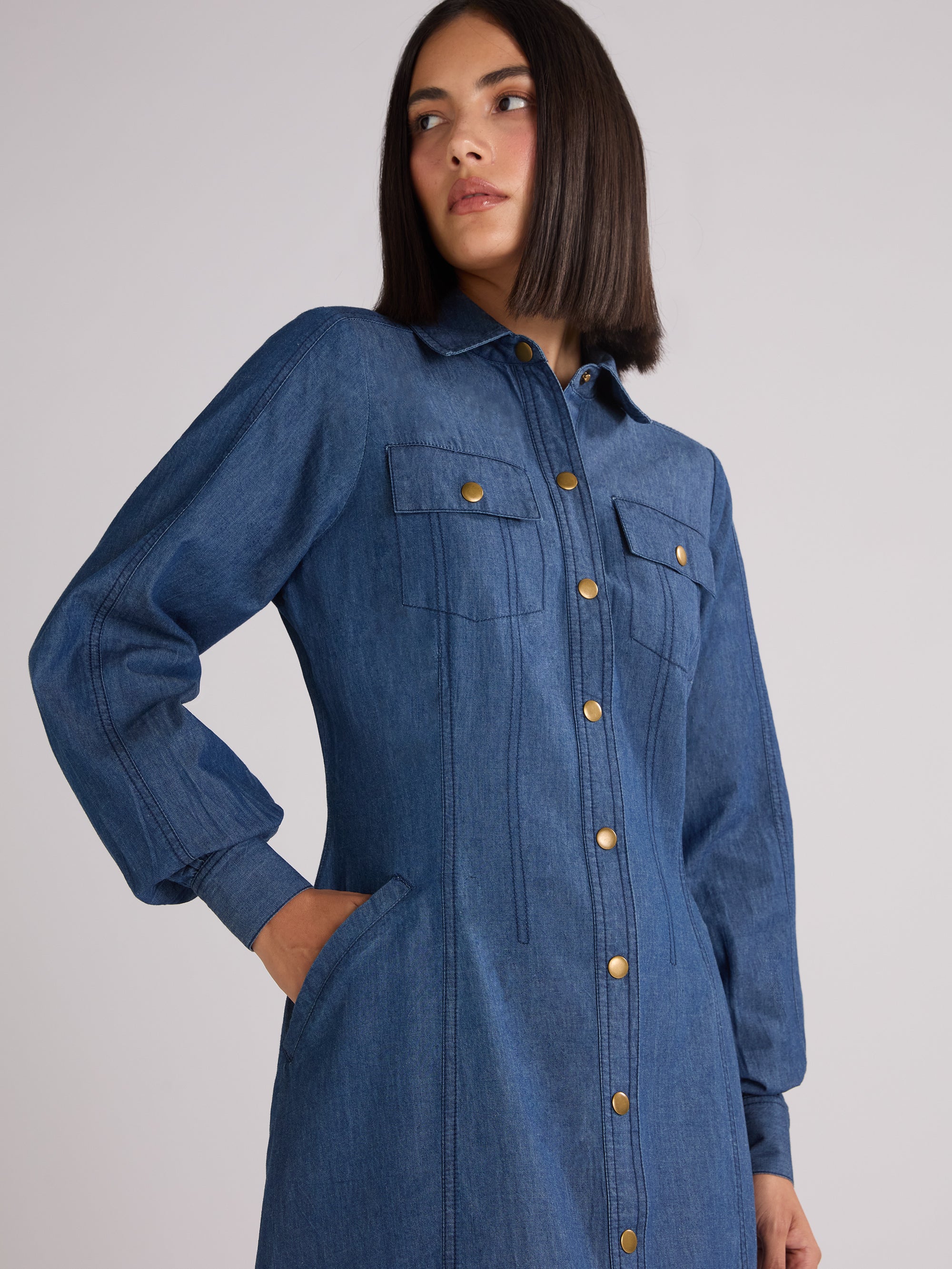 Petite Long Sleeve Denim Shirt Dress Ro Zo