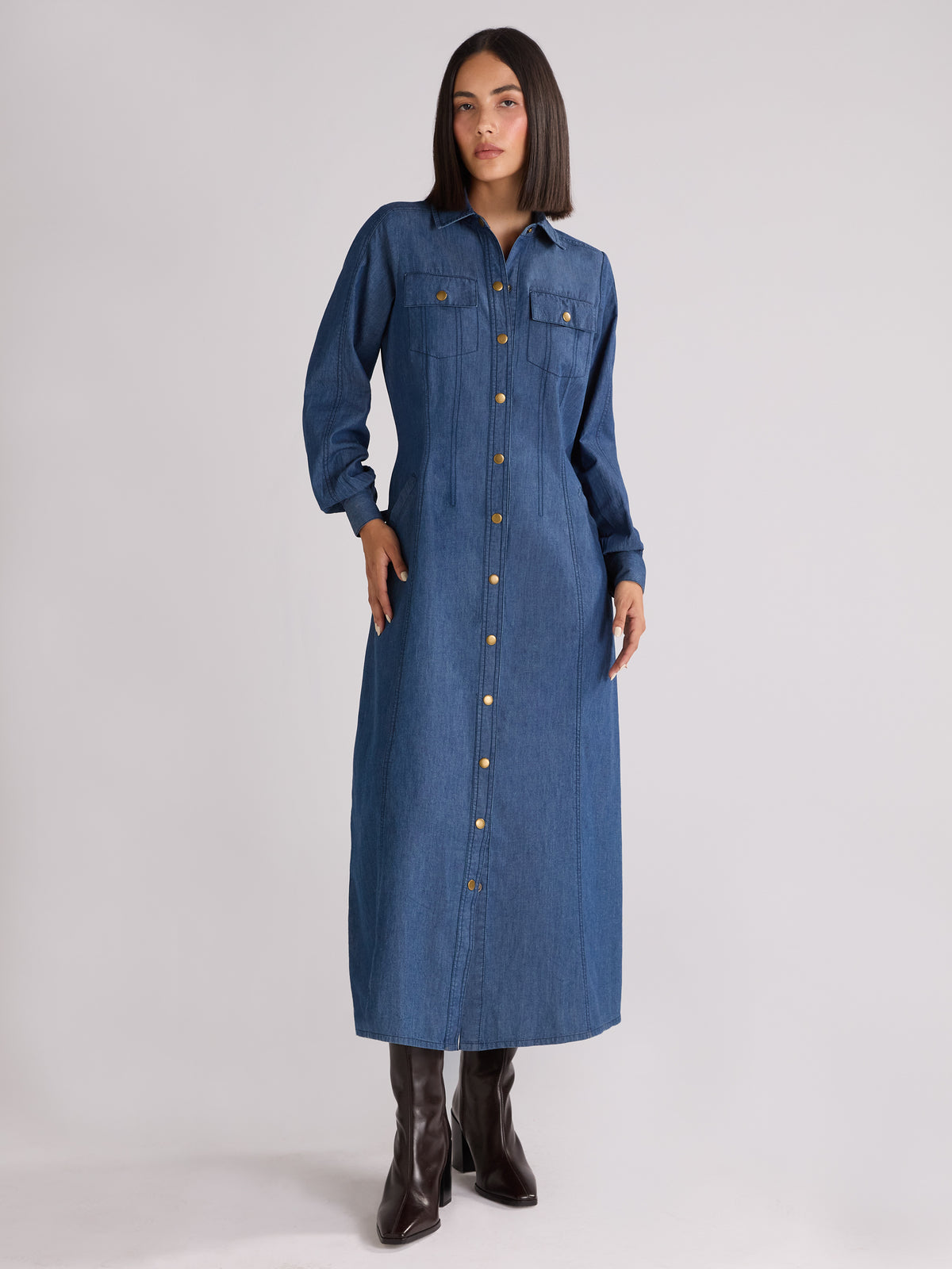 Petite Long Sleeve Denim Shirt Dress