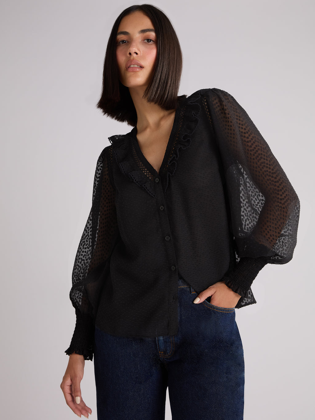 Dobby Trim Insert Blouse