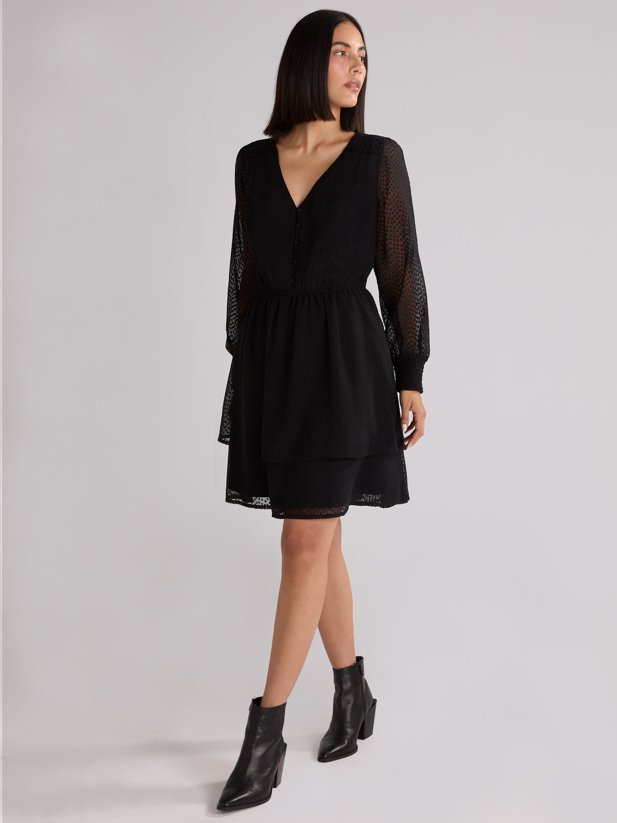 Black Dobby Trim Insert Dress