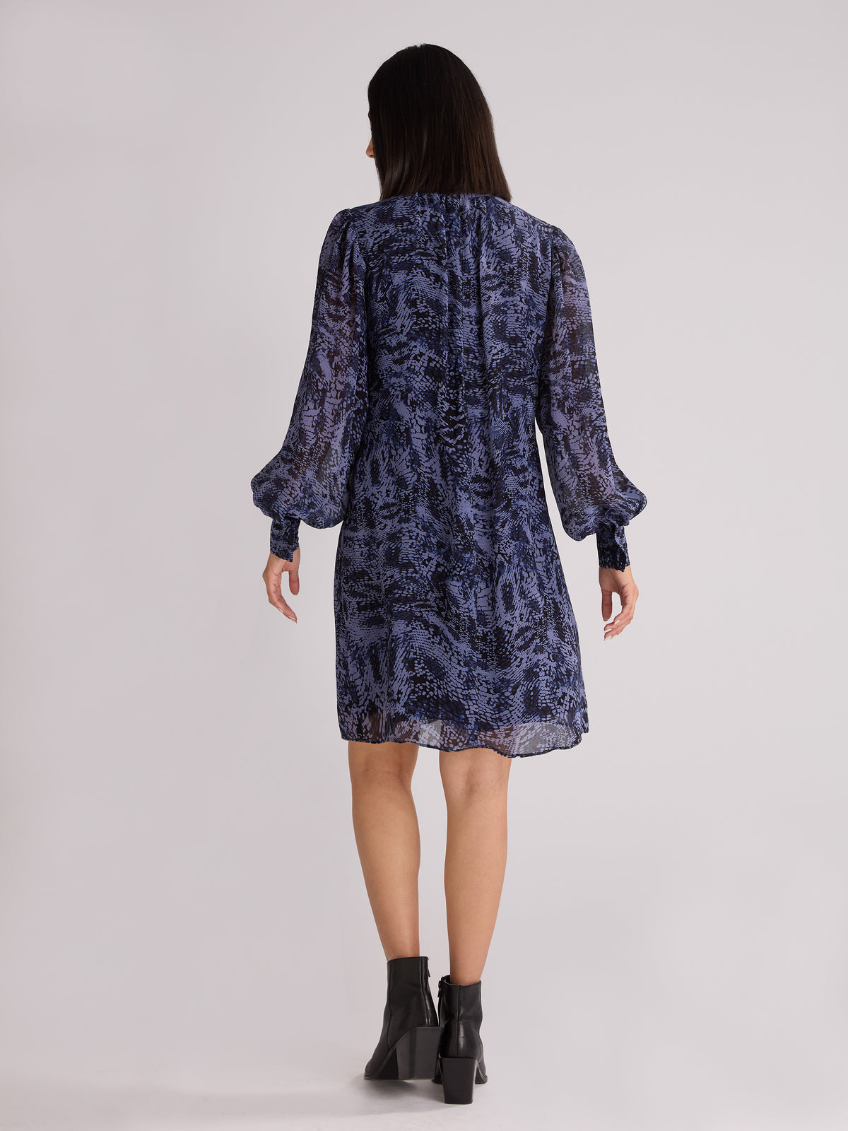 Petite Navy Animal Print High Neck Dress