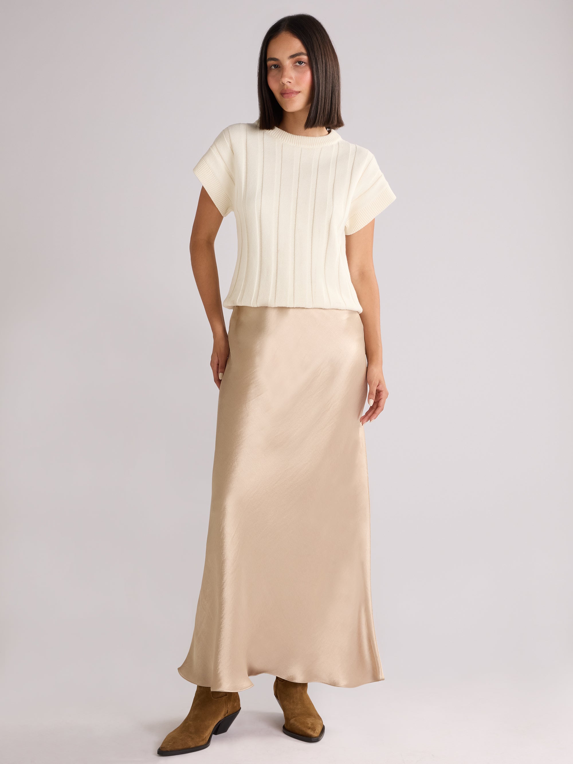 Metallic Satin Bias Cut Maxi Skirt Ro Zo