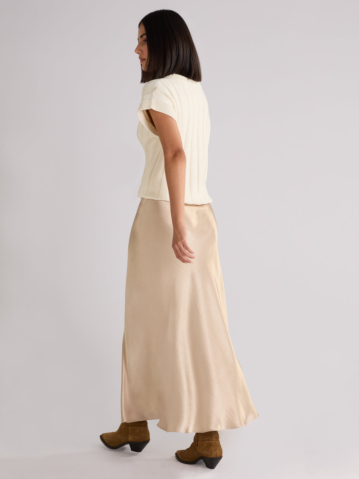 Metallic Satin Bias Cut Maxi Skirt