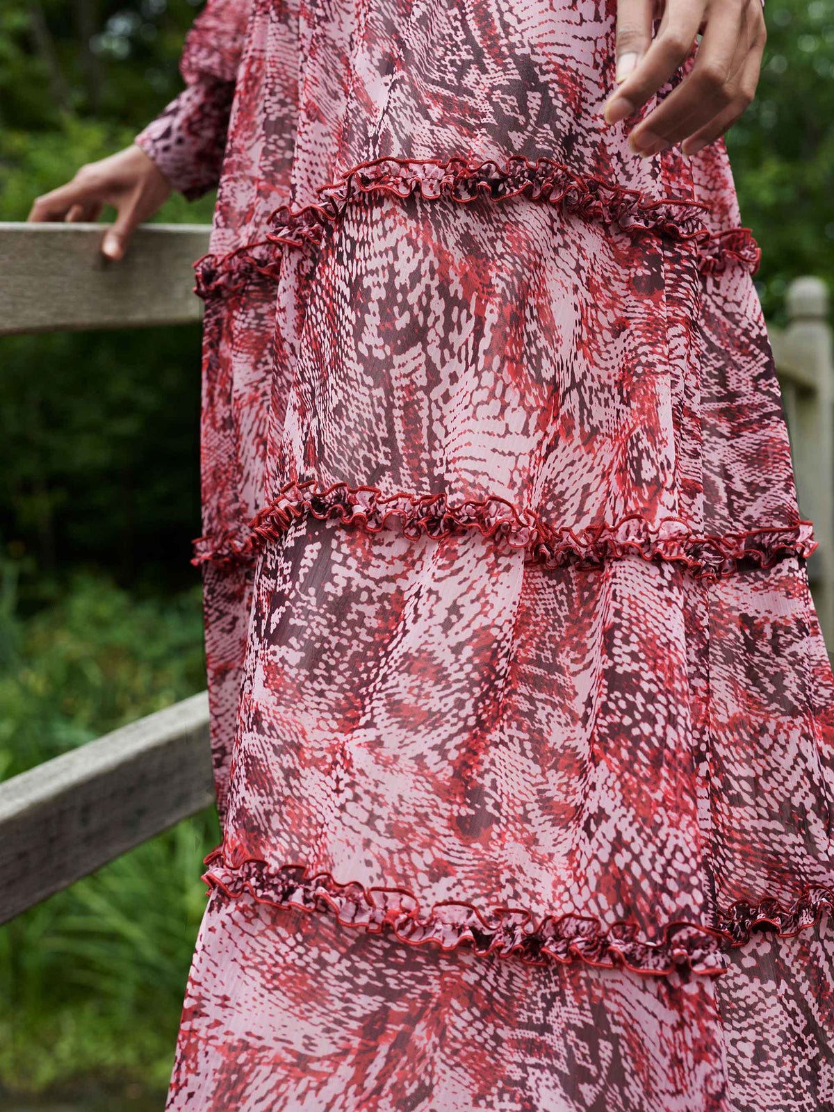 Pink Animal Print Frill Detail Maxi Dress