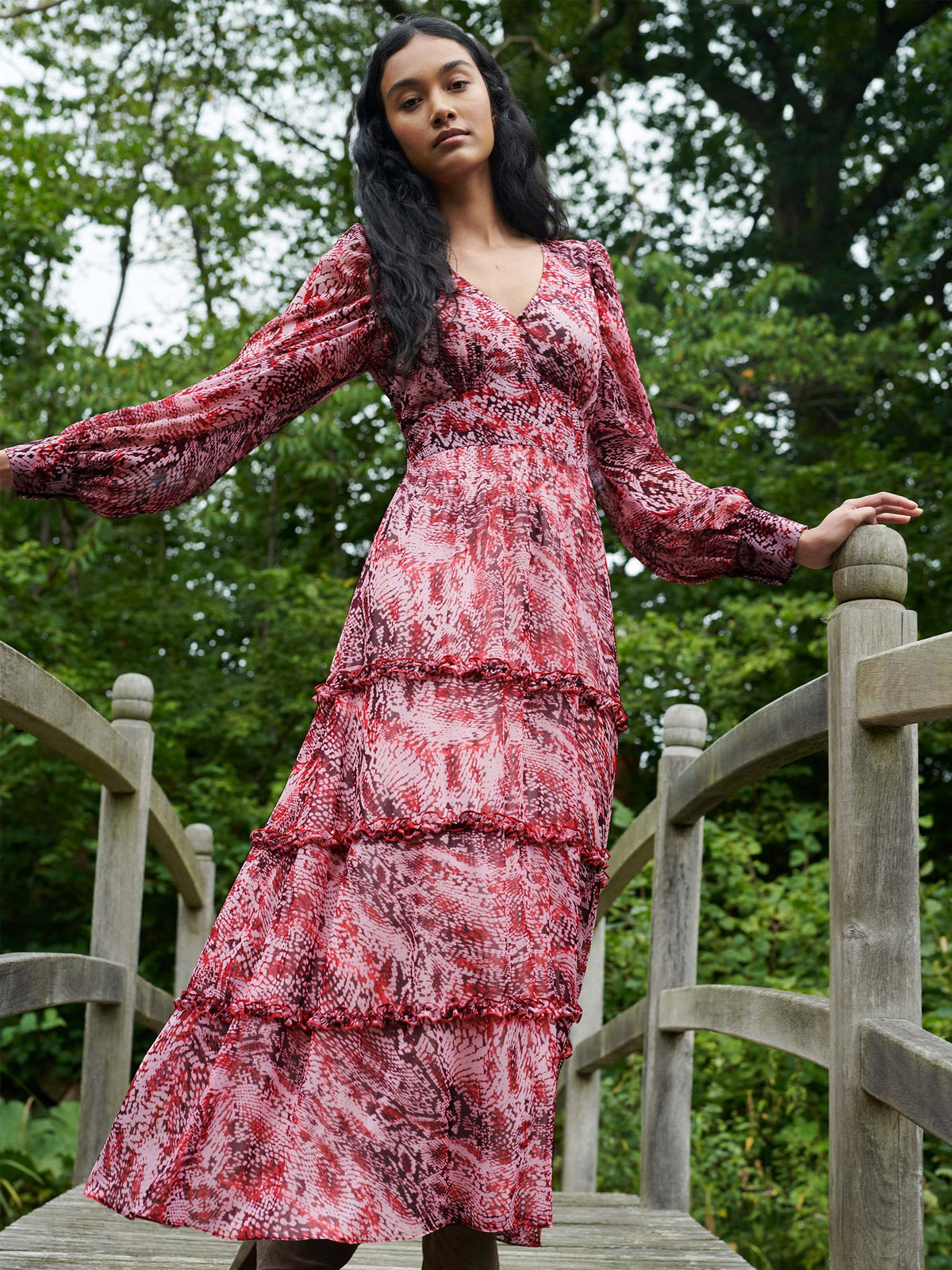 Pink Animal Print Frill Detail Maxi Dress