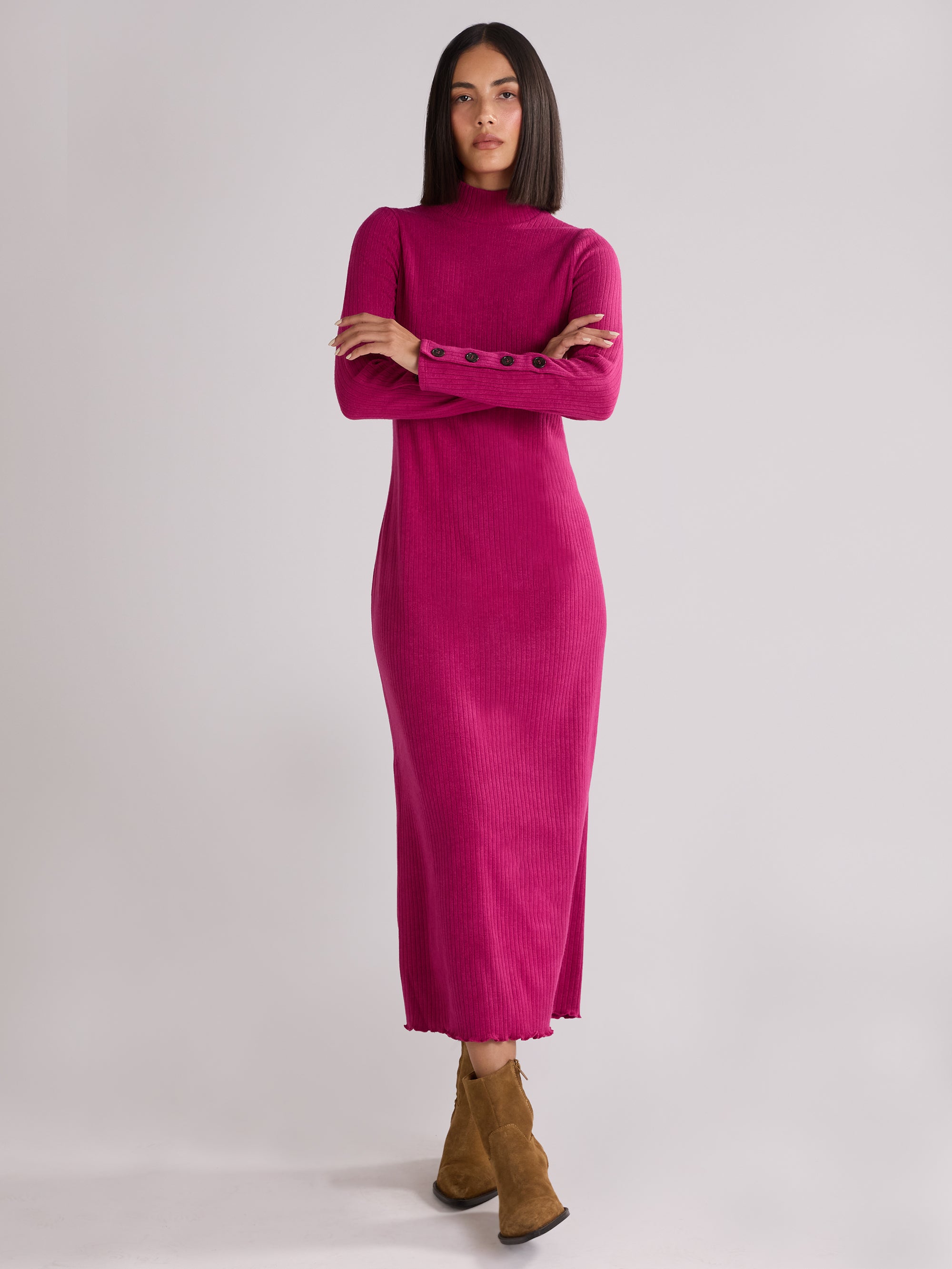Berry Rib Knit High Neck Dress – Ro&Zo Berry Rib Knit High Neck Dress – Ro&Zo