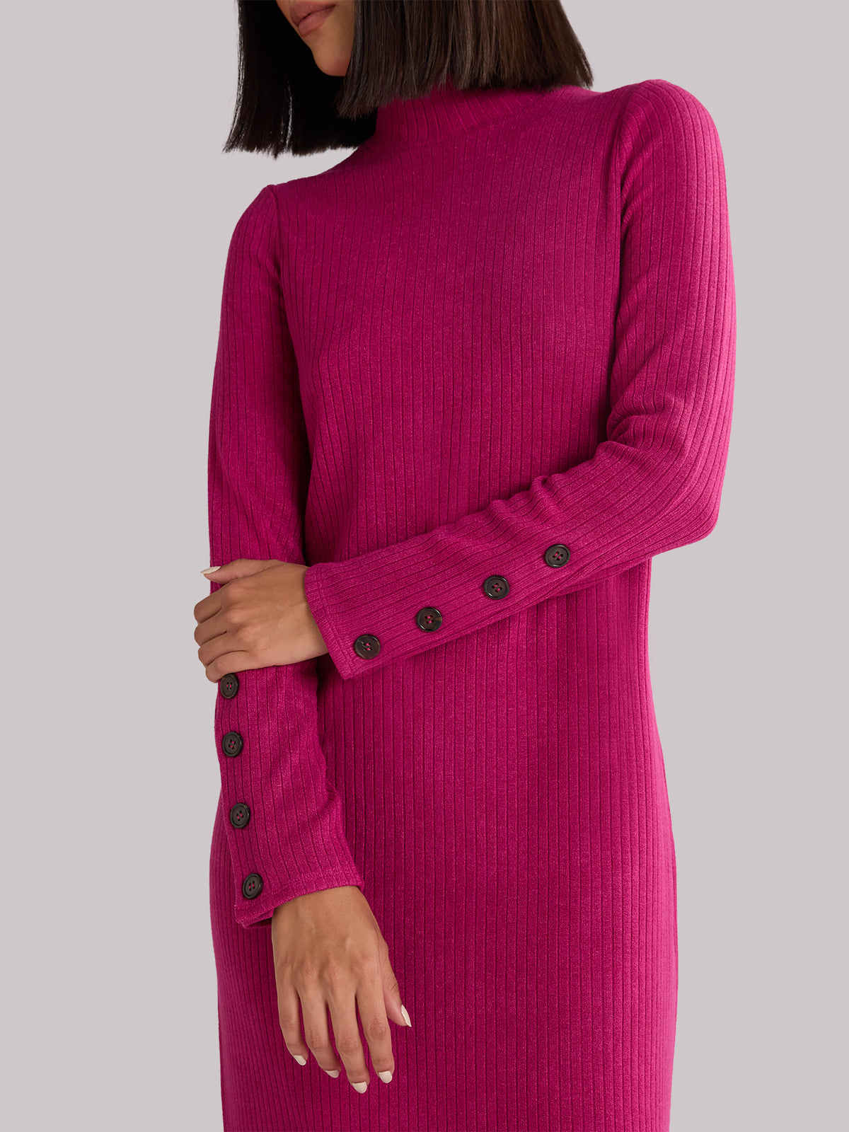 Petite Pink Rib Knit High Neck Dress