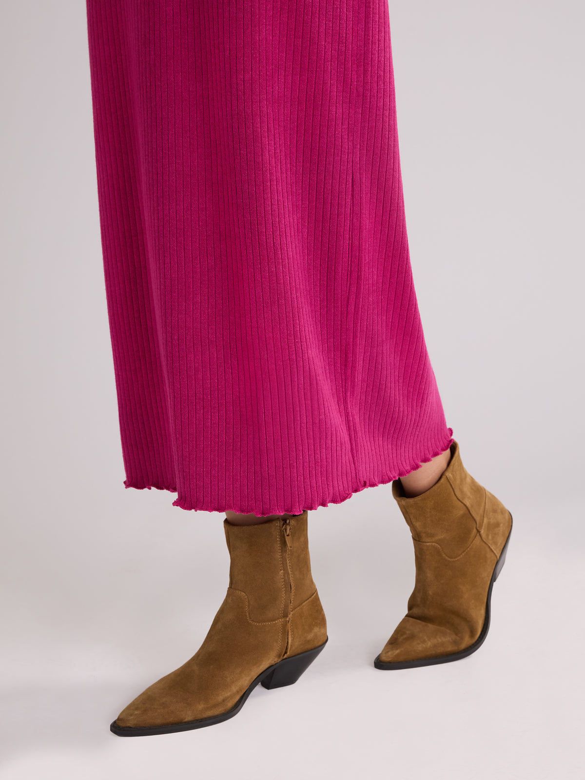 Petite Pink Rib Knit High Neck Dress