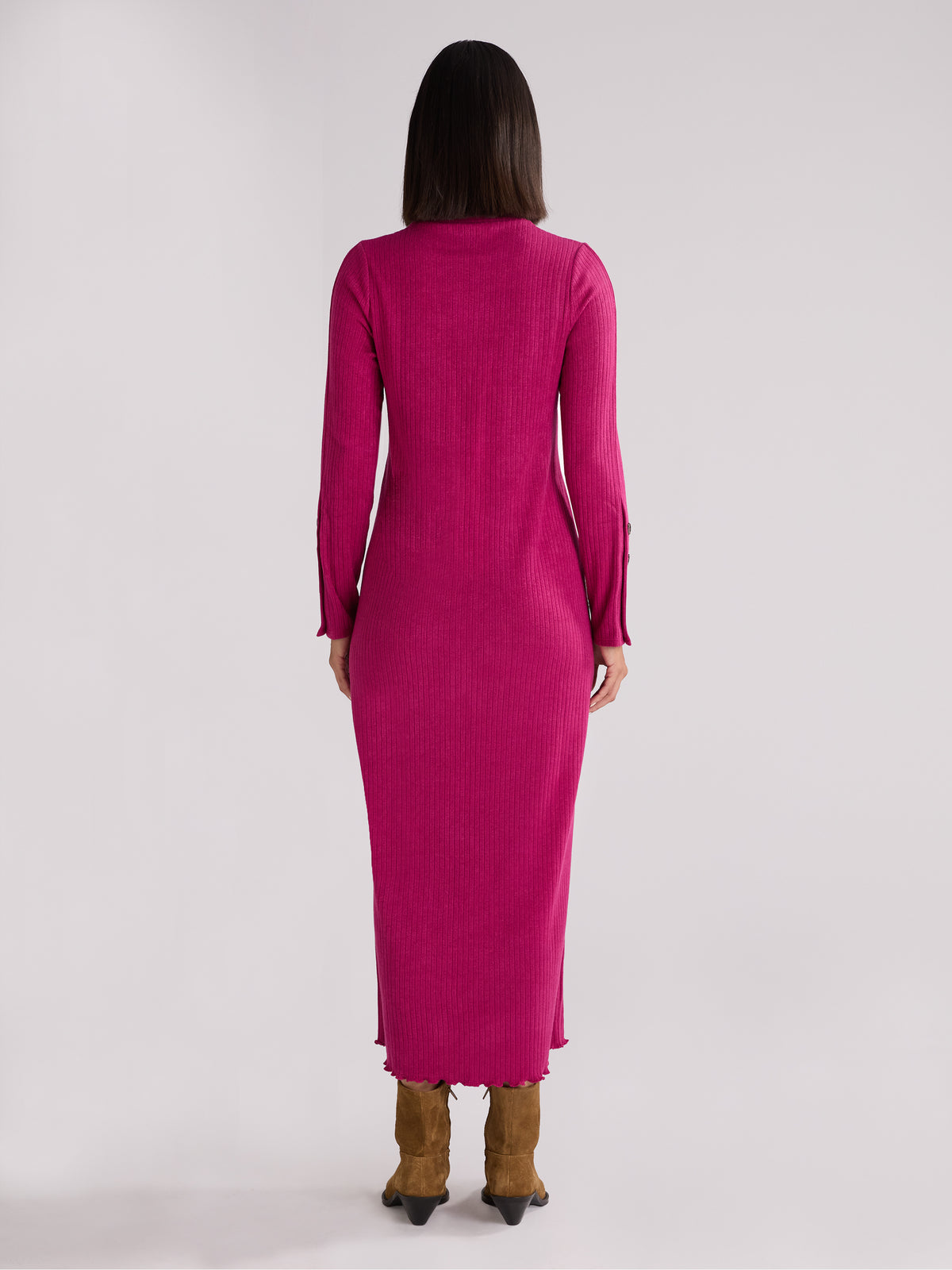 Petite Pink Rib Knit High Neck Dress