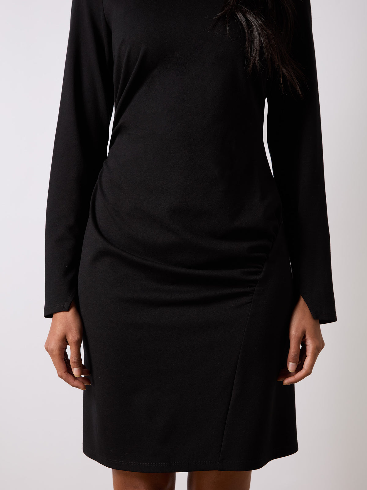 Black Ponte Crew Neck Mini Dress