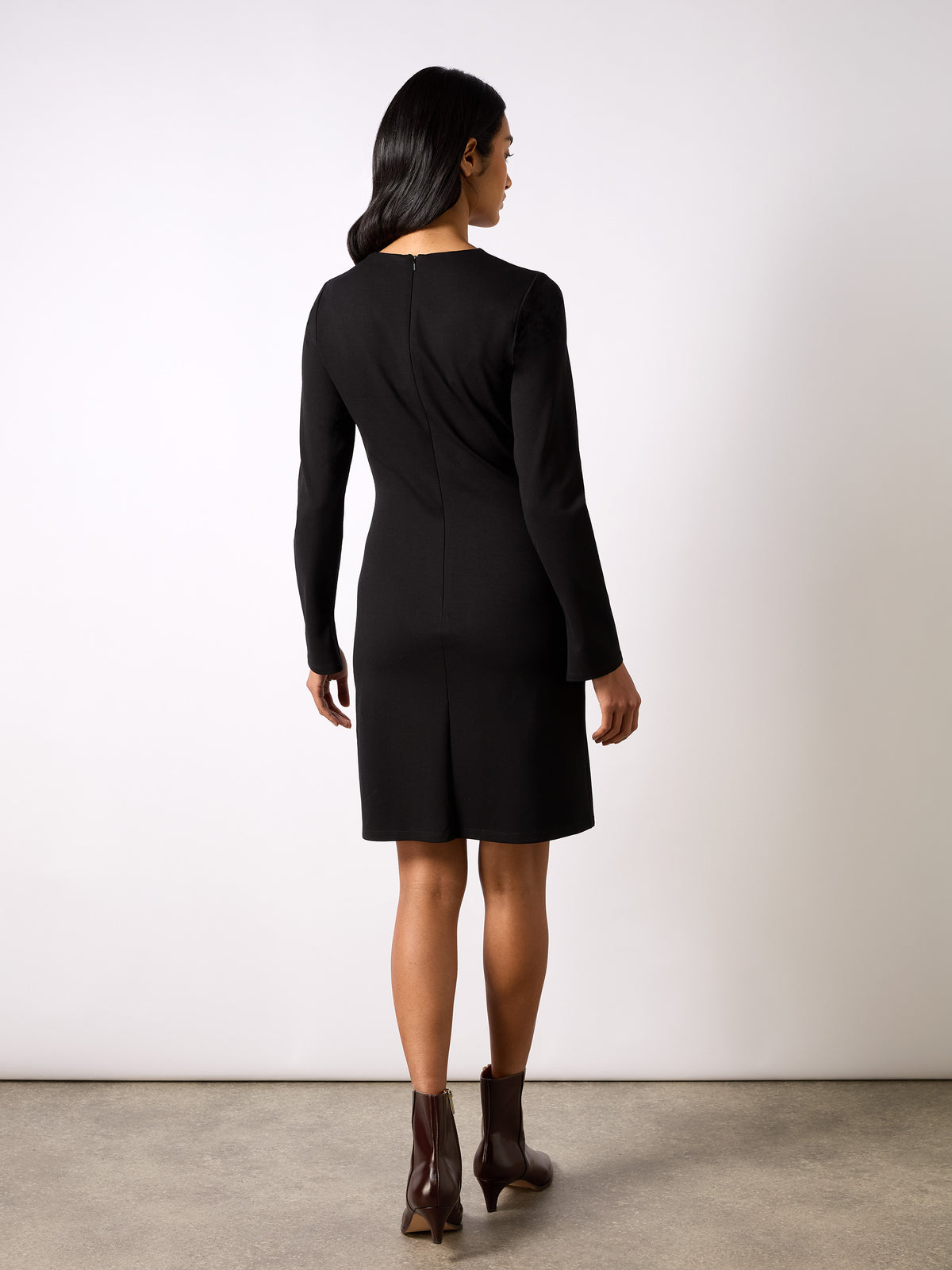 Black Ponte Crew Neck Mini Dress