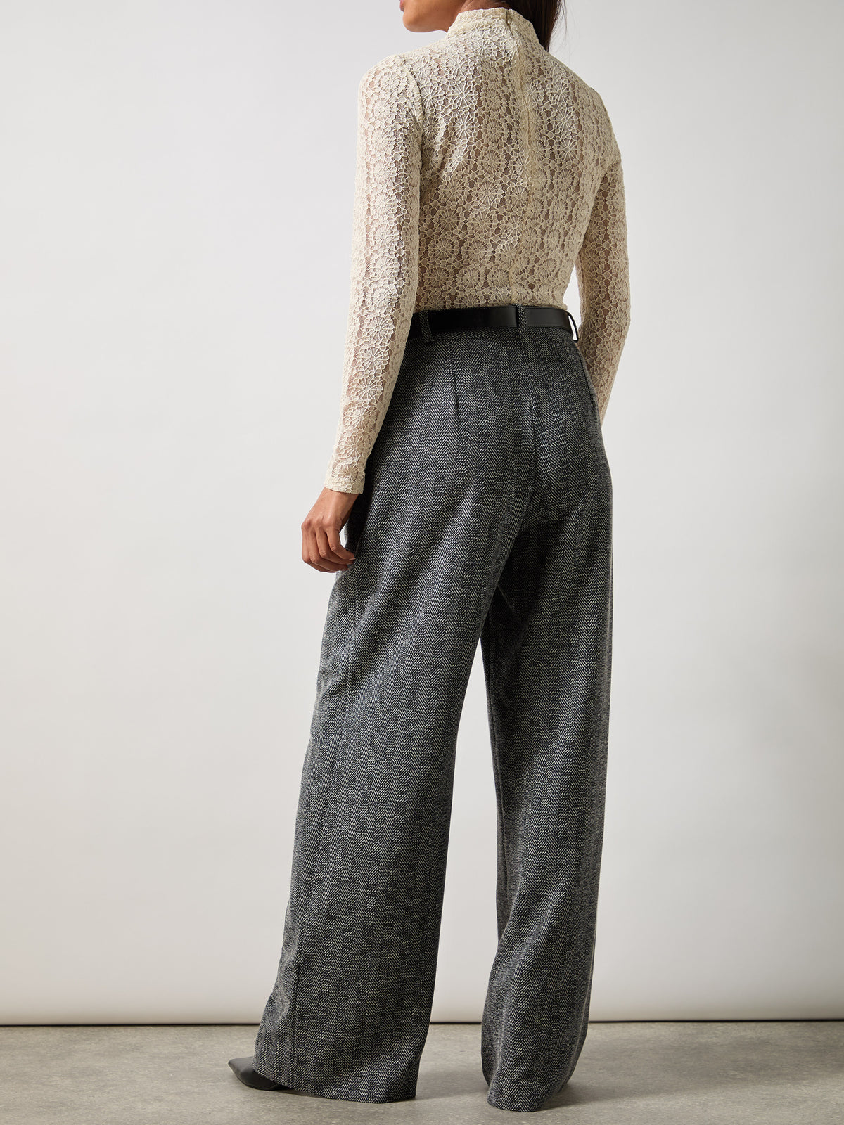 Petite Grey Herringbone Wide Leg Trousers