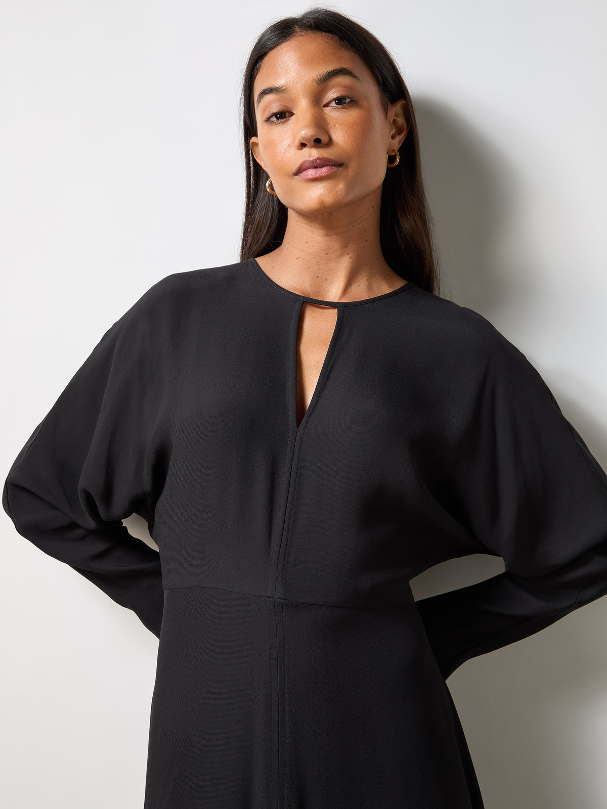 Black Crepe Keyhole Midi Dress