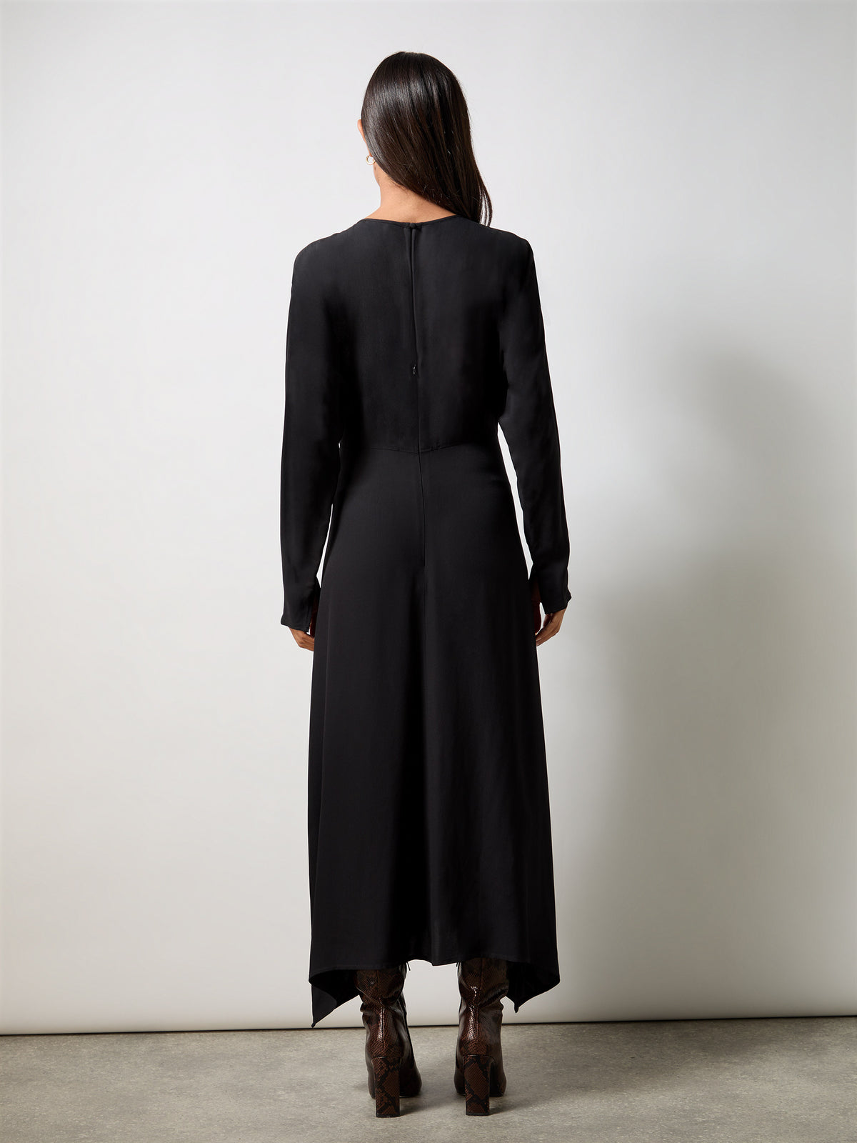 Black Crepe Keyhole Midi Dress