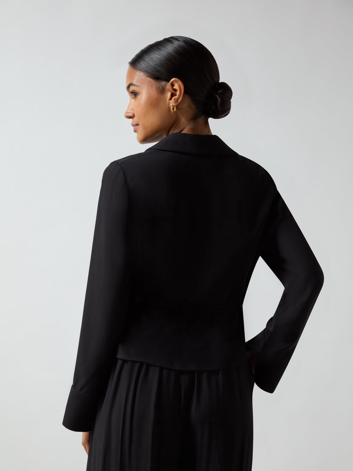 Black Crepe Wrap Shirt