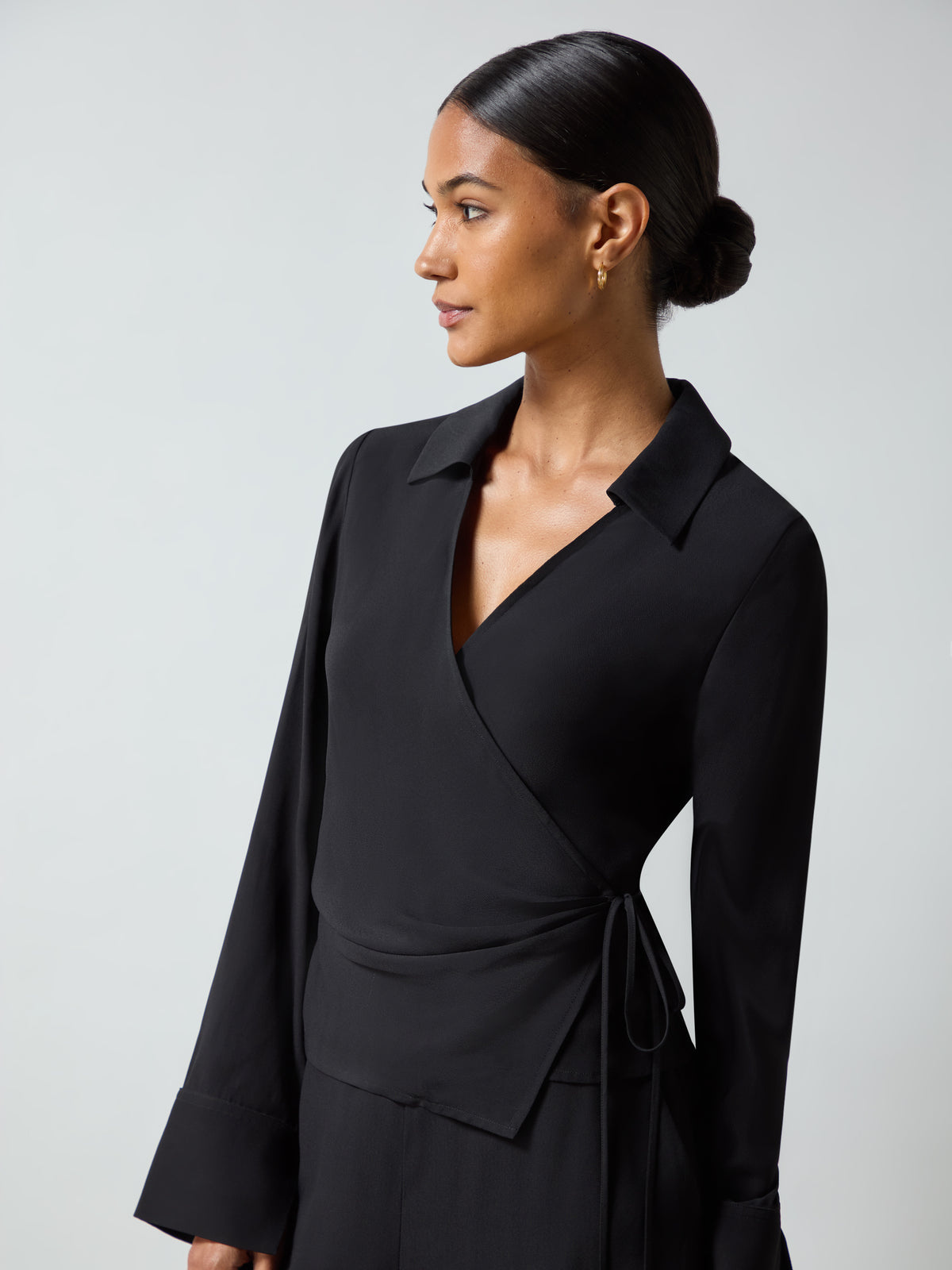 Black Crepe Wrap Shirt